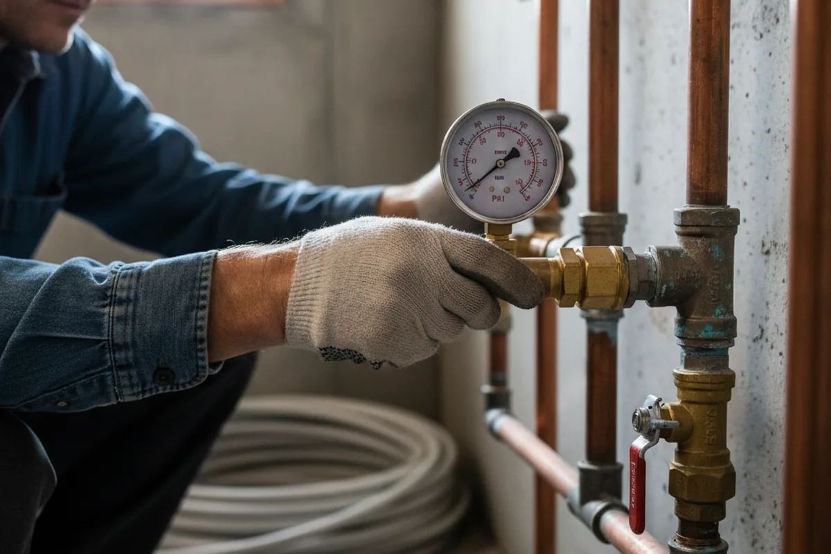Pressure testing a repaired line during Water Line Repair in New Harmony